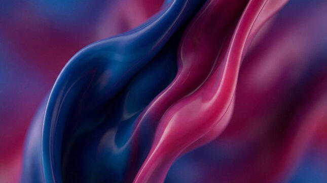 Mesmerizing close-up of glossy, intertwined abstract forms in deep blue and vibrant pink, creating a sculptural effect.