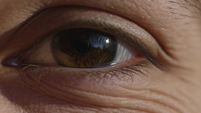 Extreme Close-up of a Brown Eye Smiling Genuinely with Joy and Wrinkles