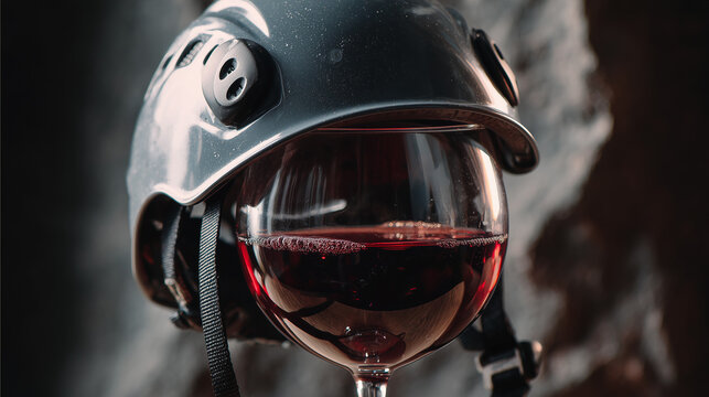 Protective helmet glass red wine safety luxury celebration success achievement professional protection father's day