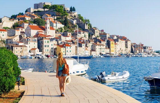 Discovery of Sibenik city in Croatia. Tour tourism, summer holiday, coastal town in dalmatia