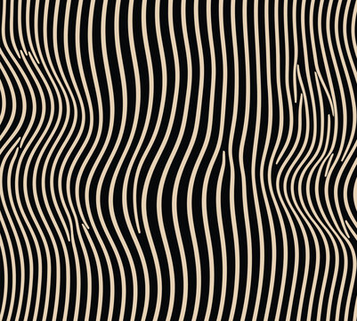Organic black and tan zebra stripe pattern with flowing wavy lines for exotic wildlife inspired fashion textiles and modern interior decorating accents