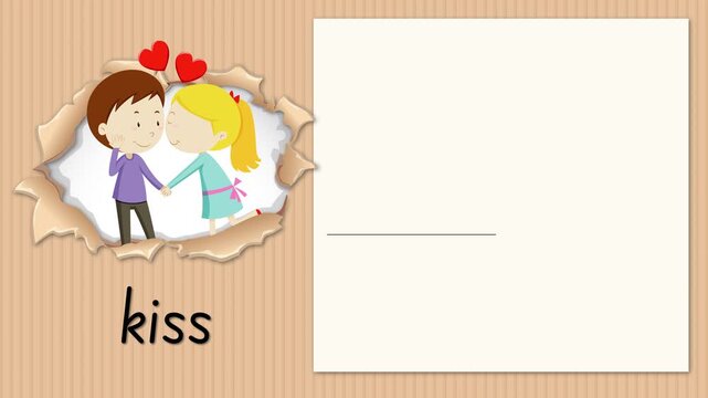 Educational Alphabet Animation for Letter K with Kiss Illustration and Writing Practice