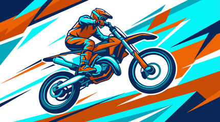 An exhilarating illustration of a motocross rider performing a jump, showcasing the thrill of extreme sports and adventure in a vivid and dynamic artistic style. © ddchuan