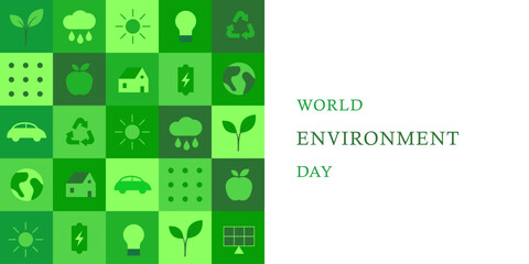 Fototapeta premium World Environment Day Banner. Eco Concept. Green Planet Earth With Text. Vector illustration