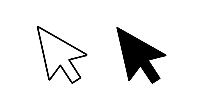 A black and white computer mouse cursor icon PNG isolated on transparent background