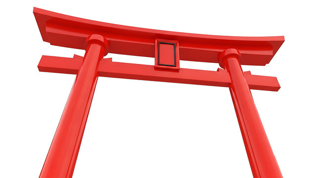 A red torii gate with a square on the top beam PNG isolated on transparent background