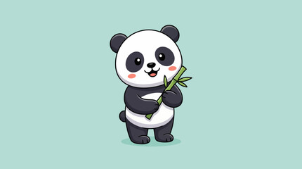 An adorable cartoon panda standing happily with a piece of bamboo, showcasing the playful essence of wildlife and emphasizing the joy found in the animal kingdom. © Dachuan