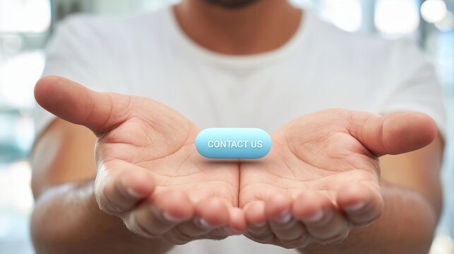 Hands holding a digital CONTACT US button concept