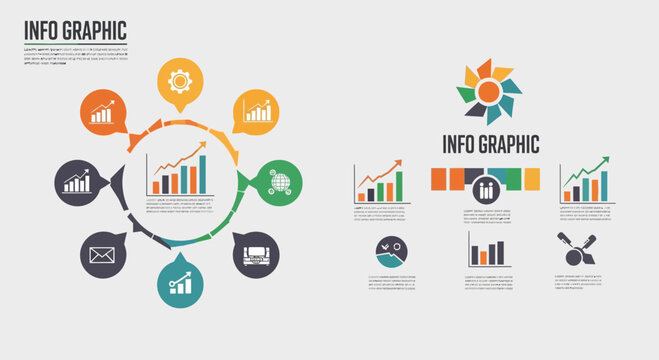 Set of Modern Infographic Elements with Charts and Data Visualization