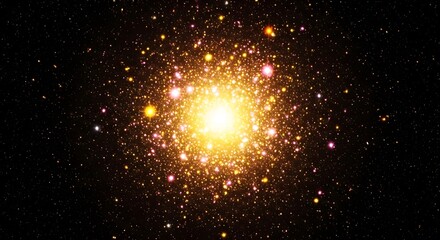Fototapeta premium Vibrant starburst galaxy with bright yellow center and surrounding stars in deep space