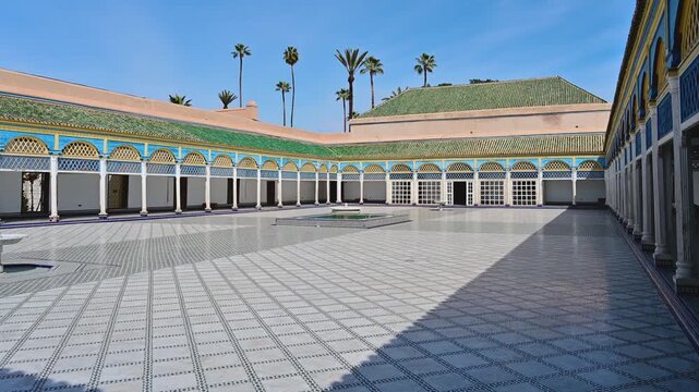Courtyard with palm trees at Bahia Palace in Marrakesh, Morocco