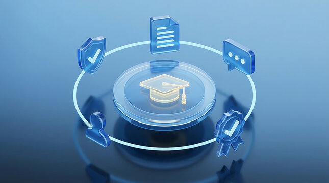 3d isometric compliance training certification illustration with education badge user policy document secure learning and governance awareness program