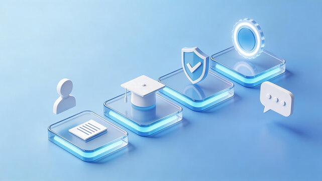3d isometric compliance training journey illustration with employee onboarding document certification shield discussion and process milestones