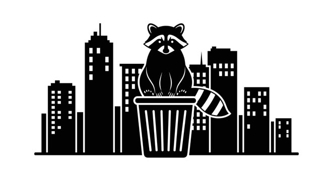 Raccoon in city trash can.