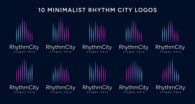 City skyline logo collection with abstract lines and rhythm in vector bundle.