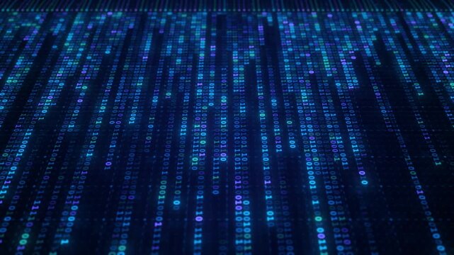 Binary Code Zeros Ones Data Flow Neural Network Visualization with Digital Nodes, Big Data AI Machine Learning Algorithm System, Digital Technology Background for Artificial Intelligence Concept