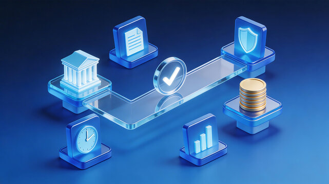 3d isometric treasury settlement workflow illustration with banking validation documents payment timing security cash reserves and reporting