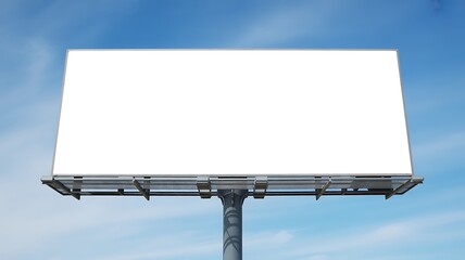 Obraz premium A blank billboard stands against a blue sky with wispy clouds.