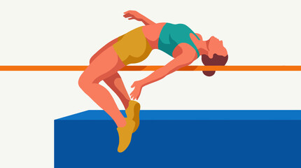 A female athlete demonstrating an impressive high jump technique, showcasing flexibility, strength, and determination against a vibrant and dynamic backdrop. © Yangyang