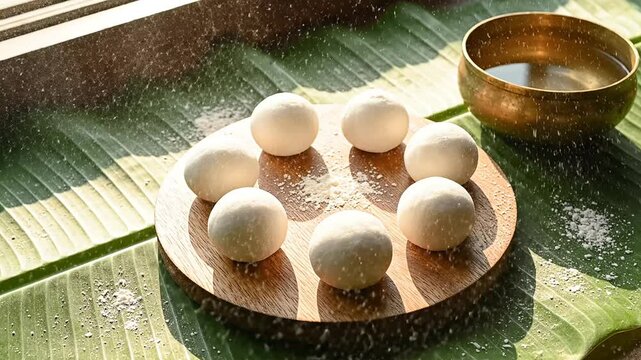 Sacred dough balls arranged as devotional food offerings for parashurama jayanti hindu festival preparation.