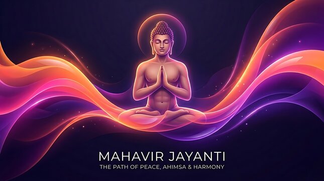 Lord Mahavira Meditating Spiritual Mahavir Jayanti Festival Design
