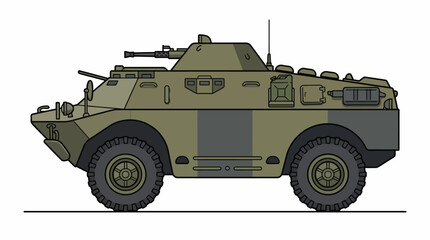 Fototapeta premium A detailed illustration of a military armored vehicle, emphasizing its robust design, weaponry, and tactical capabilities within an artistic context.