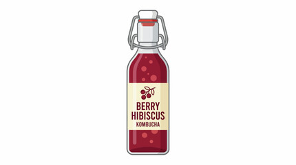 A vibrant berry hibiscus kombucha is elegantly displayed in a glass bottle, highlighting its refreshing appearance and health benefits, perfect for health-conscious drinkers. © Yibin