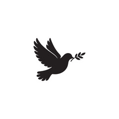 Fototapeta premium Flying Dove with Olive Branch Silhouette – Peace and Freedom Symbol Concept