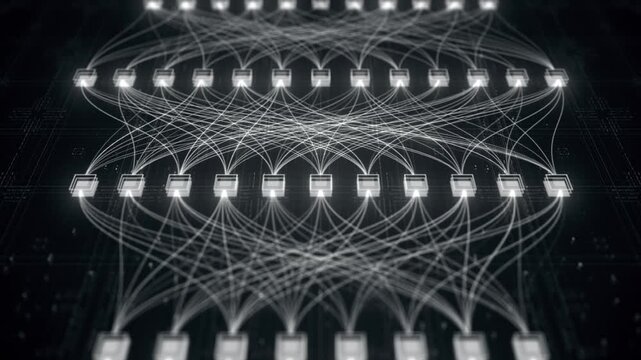 White neural network nodes with connection web. Knowledge base, semantic links and information mapping concept