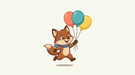 Naklejka premium A playful cartoon fox joyfully holds colorful balloons, embodying a sense of fun and celebration, appealing to children's imagination and the whimsical side of life.