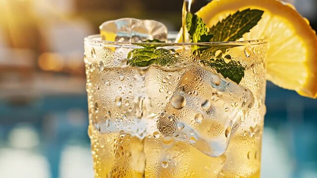 Mixing Refreshing Citrus Drink by Poolside