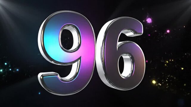 Metallic 3D Rendered Number 96 with Vibrant Reflections and Cinematic Lighting on Black Background
