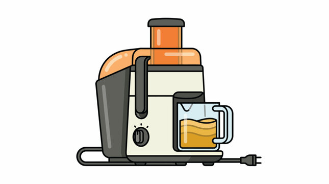 A modern juicer sits proudly with a freshly prepared juice in a clear glass, symbolizing health and vitality in a clean and minimalistic design style.