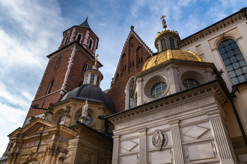Fototapeta premium Wawel Cathedral golden dome and brick towers Kraków Poland