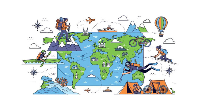 Global Adventure Map: Diverse Activities, Travel Destinations, and Exploration