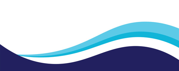 Obraz premium A clean and minimalist abstract background featuring smooth, flowing wave shapes in deep navy blue and vibrant cyan. The design includes a dynamic white curved accent against a crisp white backdrop