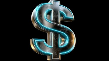 Obraz premium Dollar Sign Illuminated: A captivating, 3D-rendered dollar sign, showcasing a neon-like glow, against a stark backdrop, symbolizing wealth, finance, and financial success.