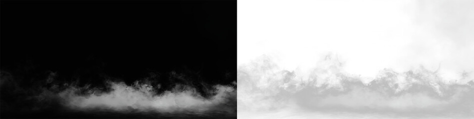 Naklejka premium Dense white smoke and fog spreading across the floor on transparent background
