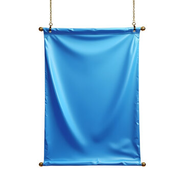 Blue hanging banner transparent png simple shiny fabric flag with gold rod design
