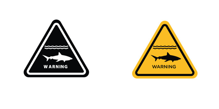 Shark warning signs in line art style on white background for graphic and web design.