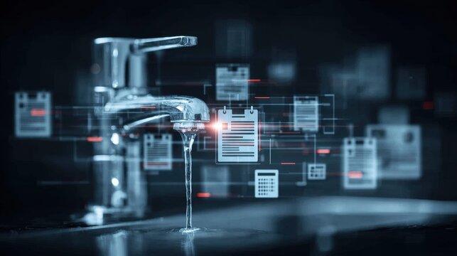 A chrome tap gleams next to a calendar marking an urgent date of due procurement and all payable business fees.