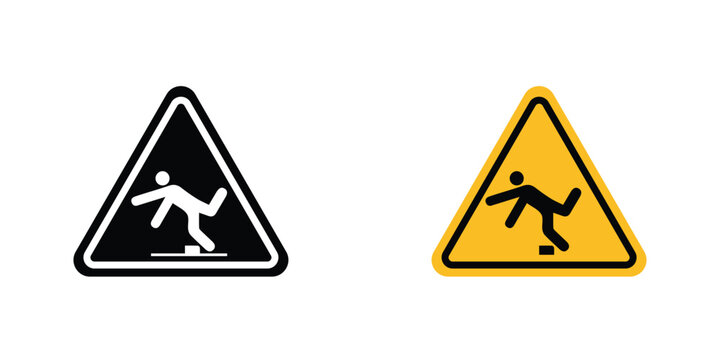 Tripping hazard warning signs in line art style on white background for graphic and web design.