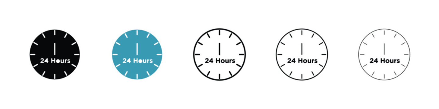 Twenty four hours icon in line art style on white background for graphic and web design.