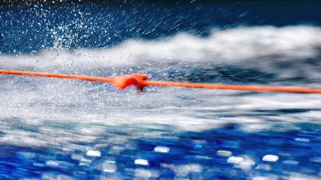 The taut ski tow and water droplets are clearly visible against a blurry background. Specially designed for public awareness campaigns and communication with non-governmental organizations.