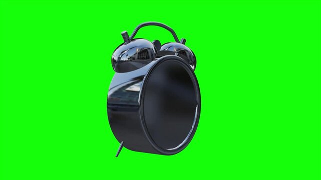Time's Essence: A shiny black alarm clock, poised against a vibrant green backdrop.