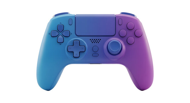 A blue and purple video game controller isolated on transparent background