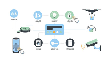 Smart Home Automation System with Connected Devices and Icons © Mahfud