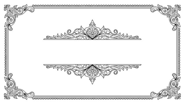 Highly detailed ornate decorative frame and divider set features intricate floral flourishes and scrolls in a classic line art style.
