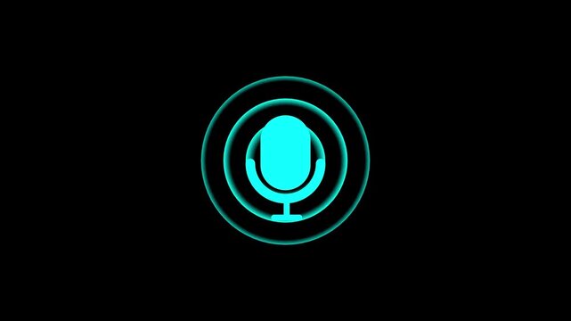 Radio wave and voice recording podcast mic microphone button icon animation. Audio microphone icon 4k animation.