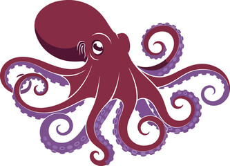 Stylized illustration of a maroon and purple octopus with prominent tentacles © elva